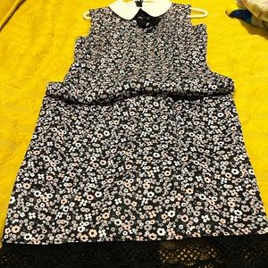 sheath dress flower print white collar with bow lace on bottom medium